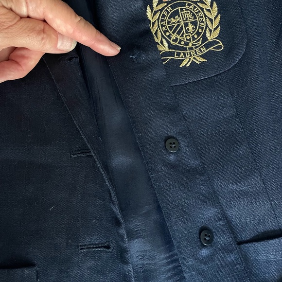 Ralph Lauren Linen Navy Gold Button Crest Emblem Bolero Blazer - size 4 - Picture 8 of 8